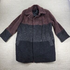 Utex Design Curly Wool Blend Coat Size 4 Brown Black Color Block Double Breasted